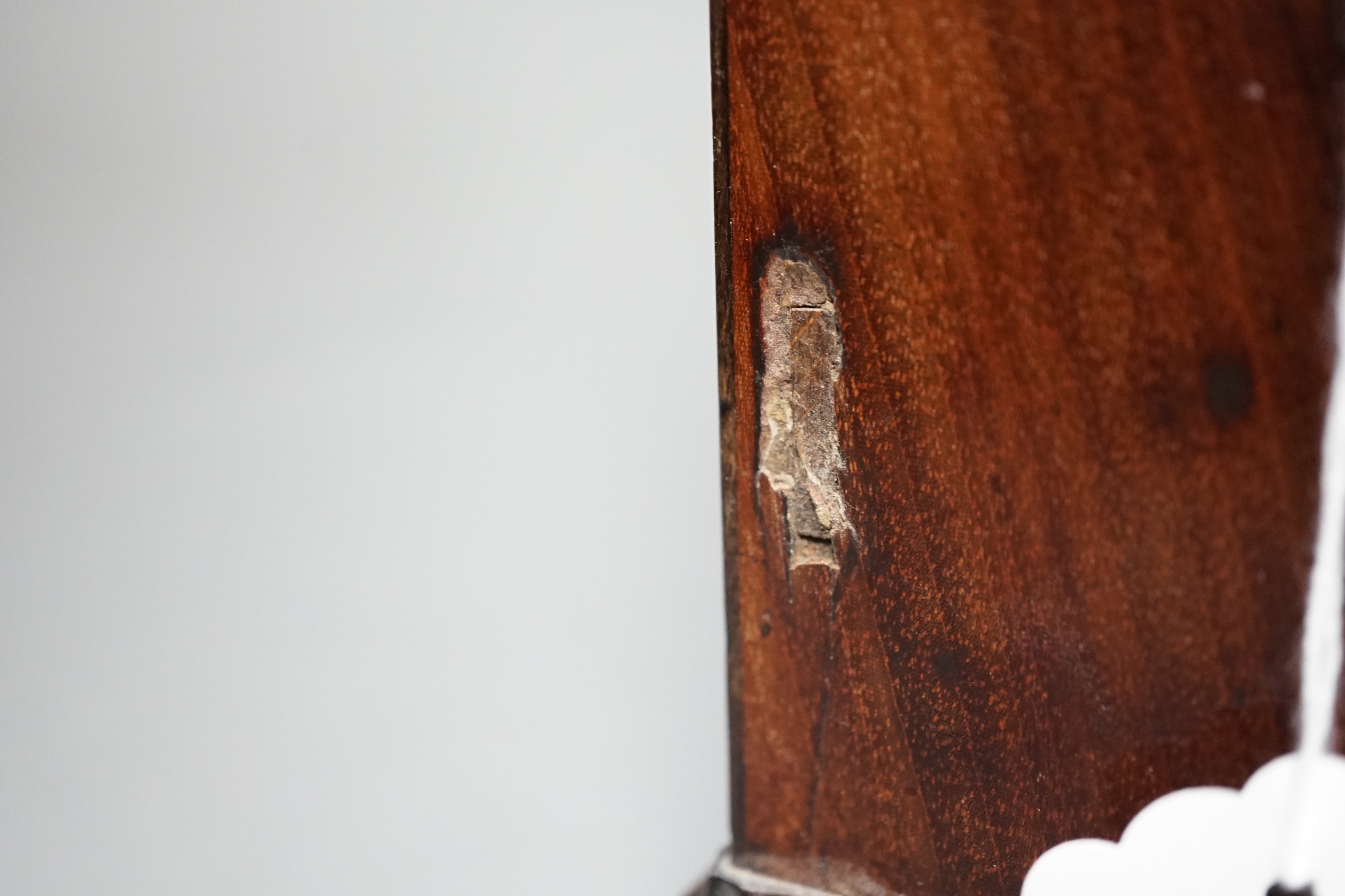 A Clements of Oxford brass inset mahogany lancet timepiece, with pendulum. 30cm high